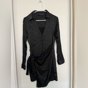 Zara Surplice V-Neck‎ Mini Wrap Around Dress Silky Black Size Medium